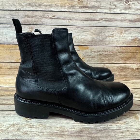 Vagabond Shoemaker Kenova Lug Chelsea Black Chunky Leather Boots